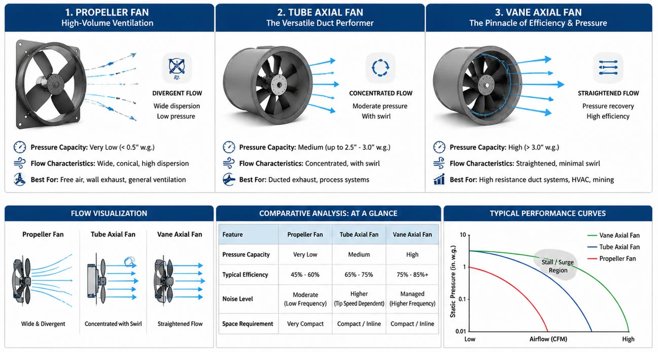 What are the Three Types of Axial Fans?