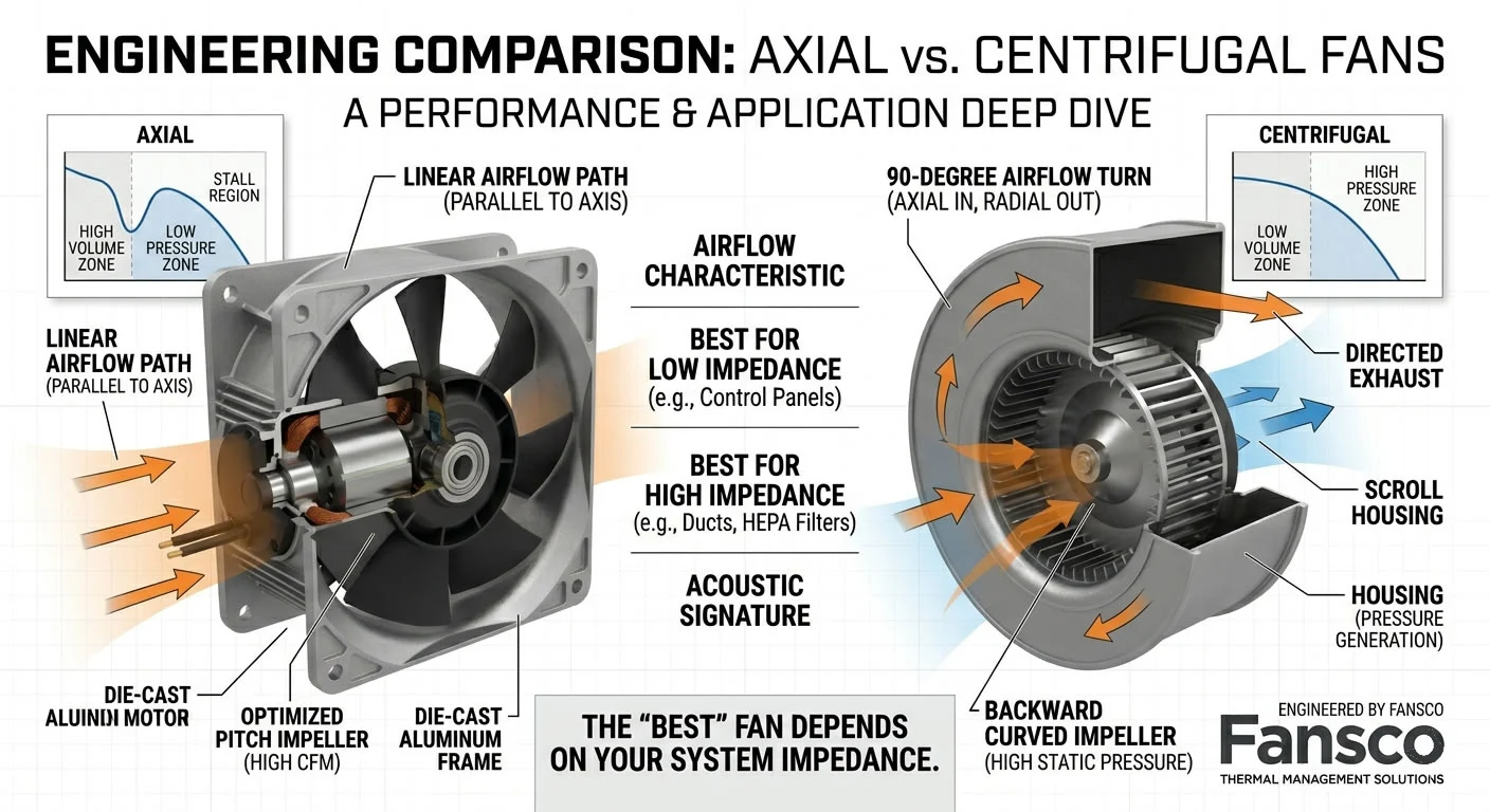 Which is better, an axial or centrifugal fan?