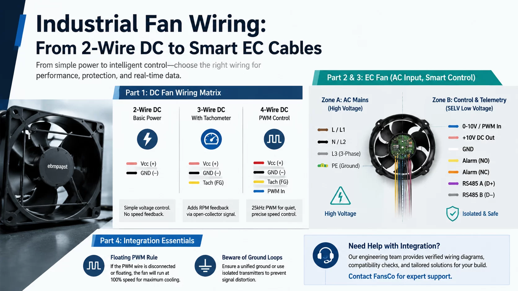 Industrial Fan Wiring: From 2-Wire DC to Smart EC Cables